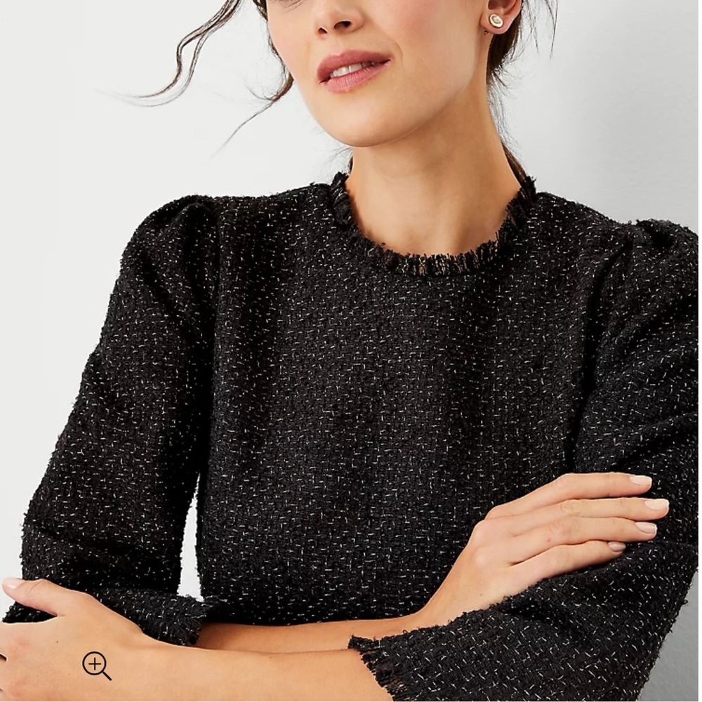 NWT Ann Taylor Petite Shimmer Tweed Puff Sleeve Top
